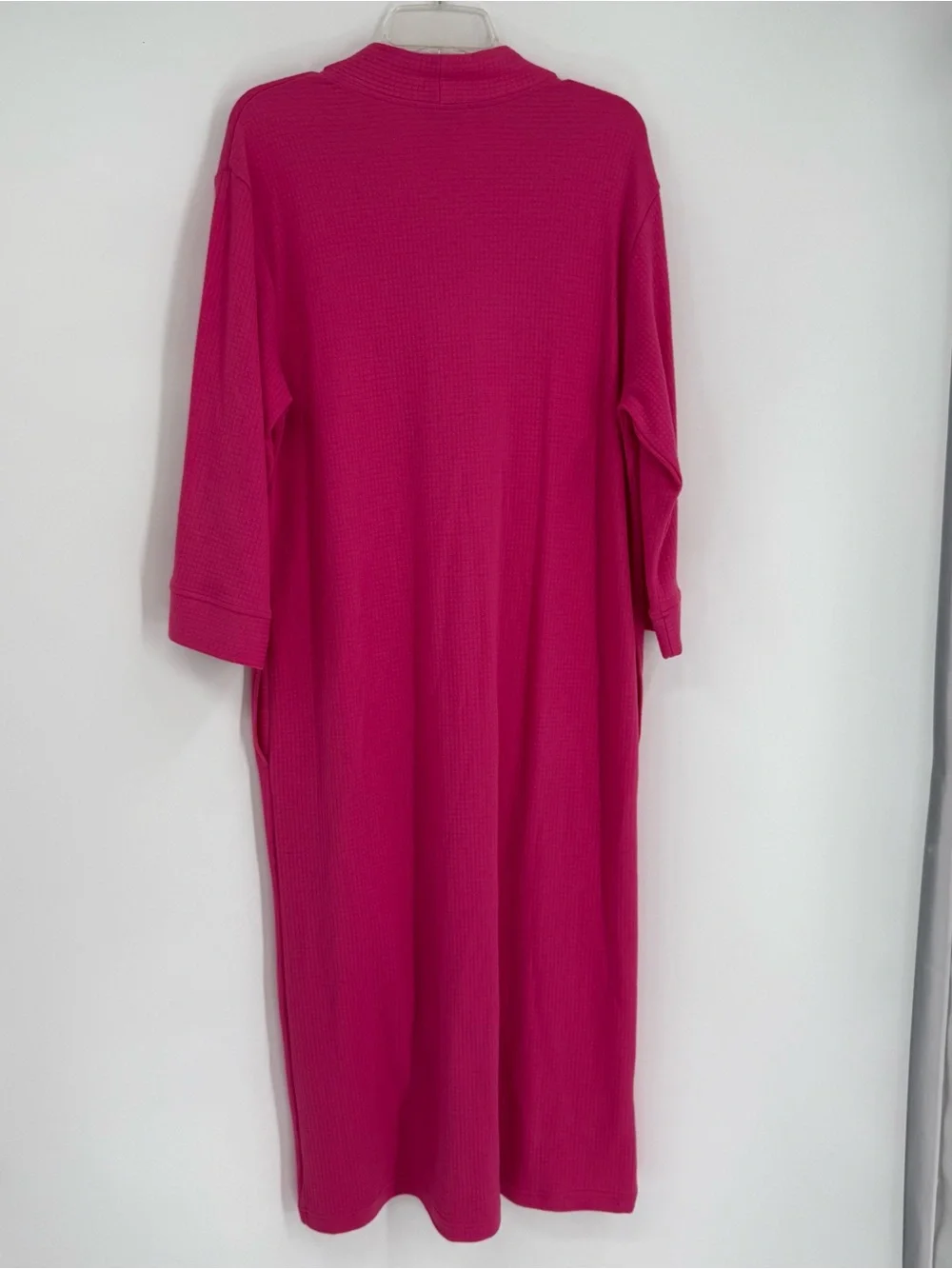 Shadowline Women's Robe Size M Pink Zip Front Waffle Knit V-neck Long Sleeves